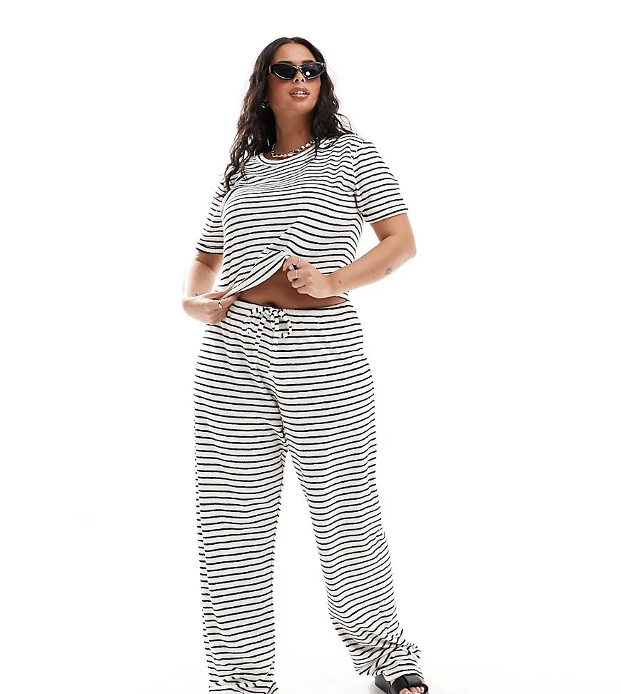 4th & Reckless Plus exclusive towelling wide leg trousers co-ord in stripe-Multi