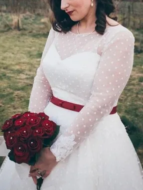 50s inspired Country Style Rockabilly Tea Length Wedding Dresses with Sleeves