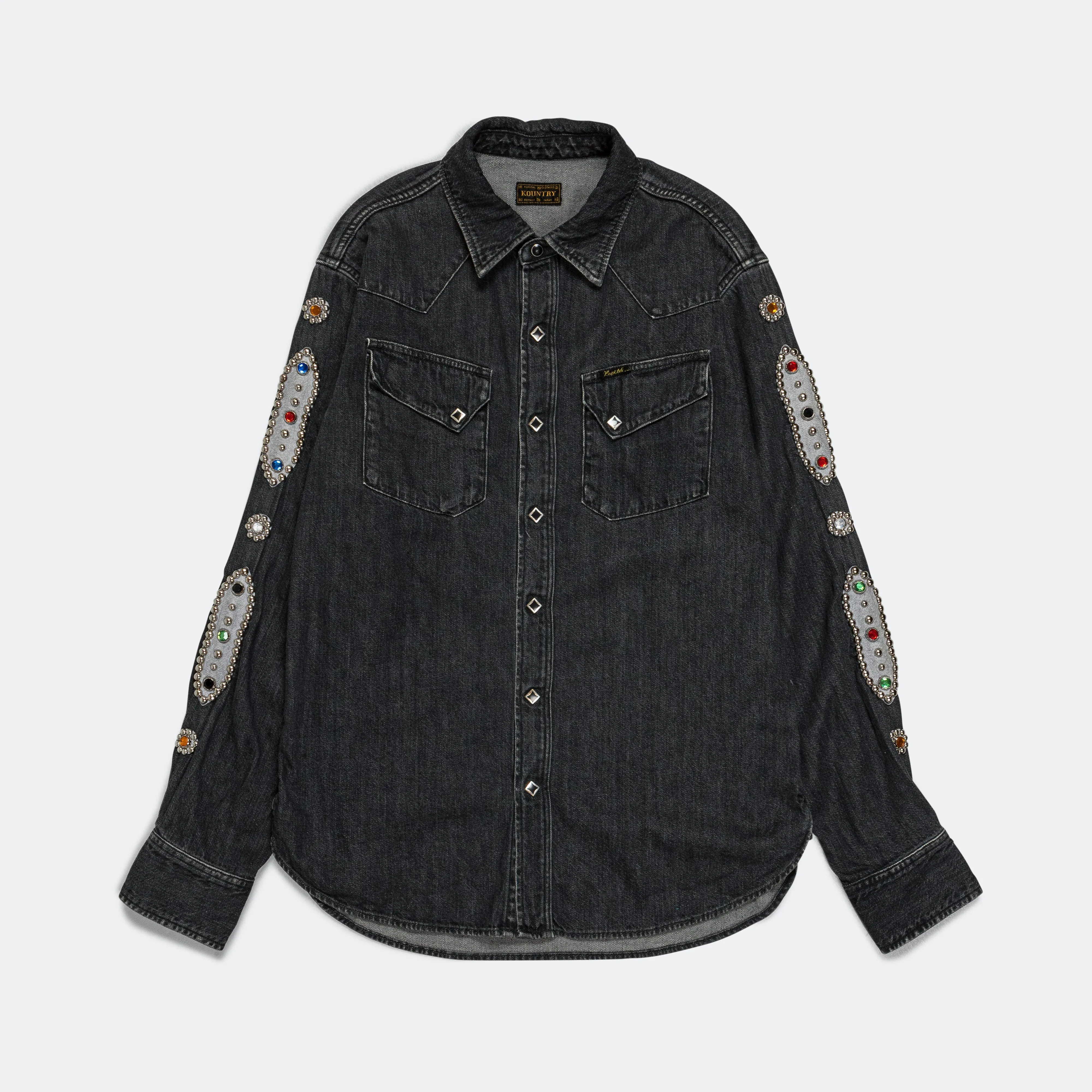 8ozBlack Denim Western Shirt (STUDS) - Black