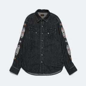 8ozBlack Denim Western Shirt (STUDS) - Black