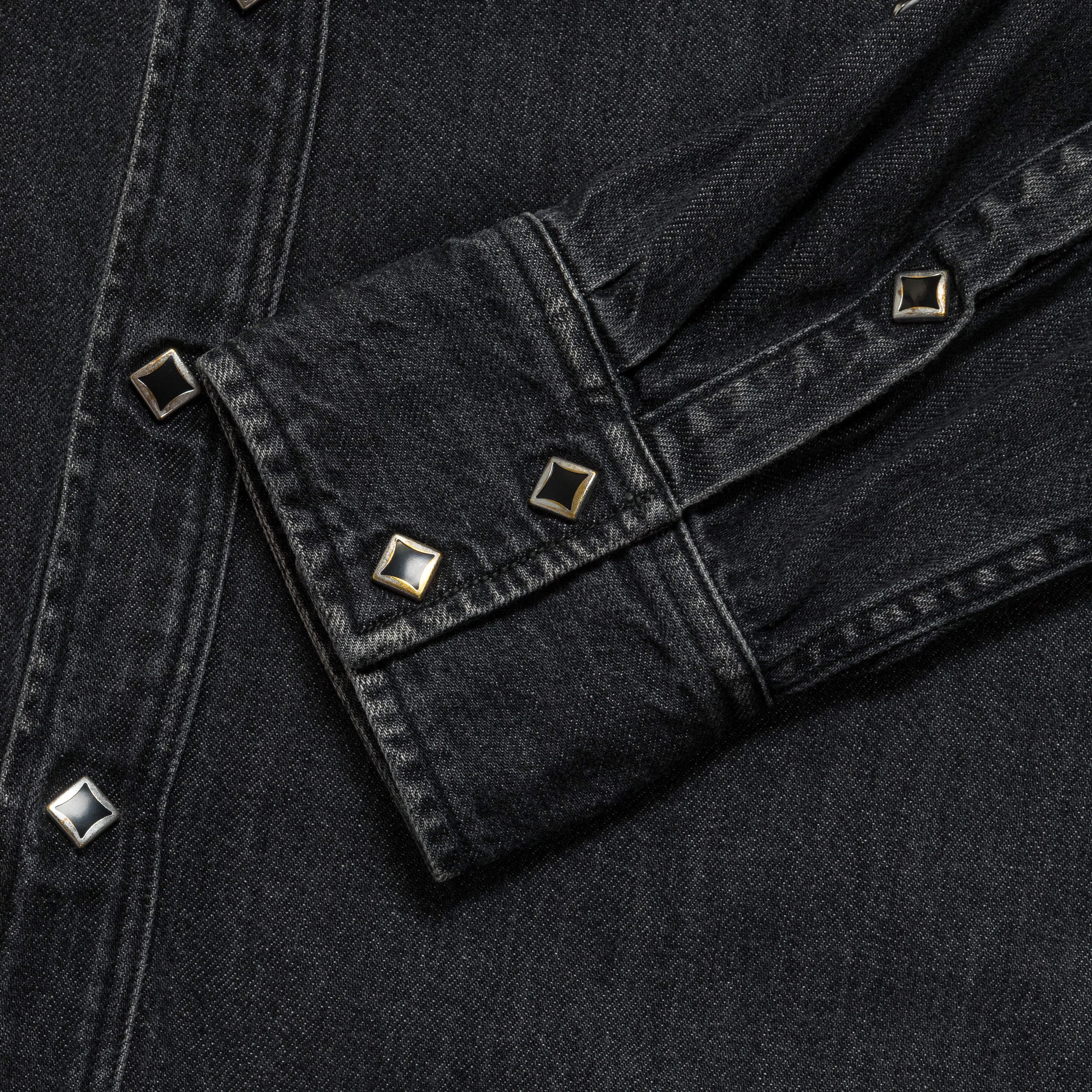 8ozBlack Denim Western Shirt (STUDS) - Black