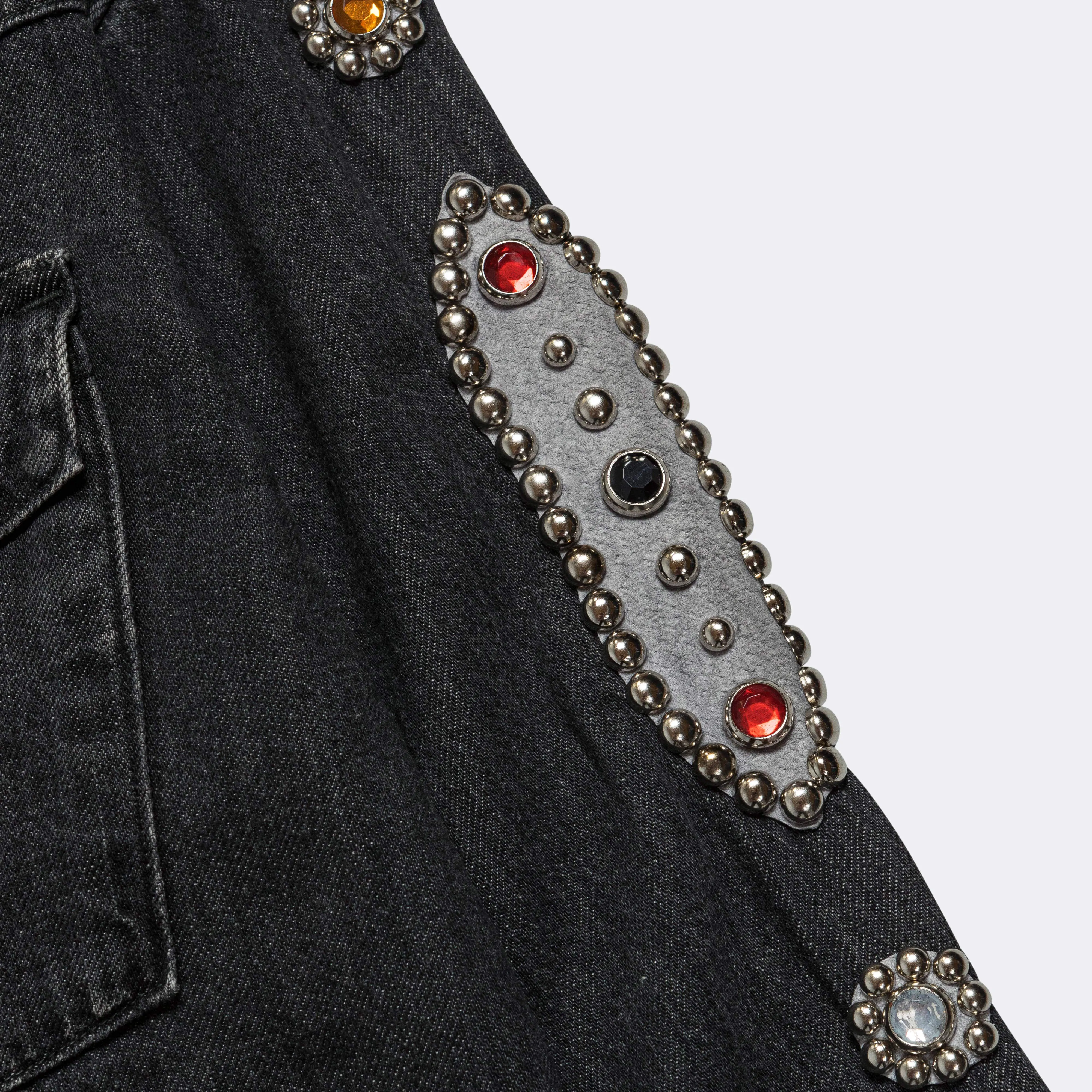 8ozBlack Denim Western Shirt (STUDS) - Black