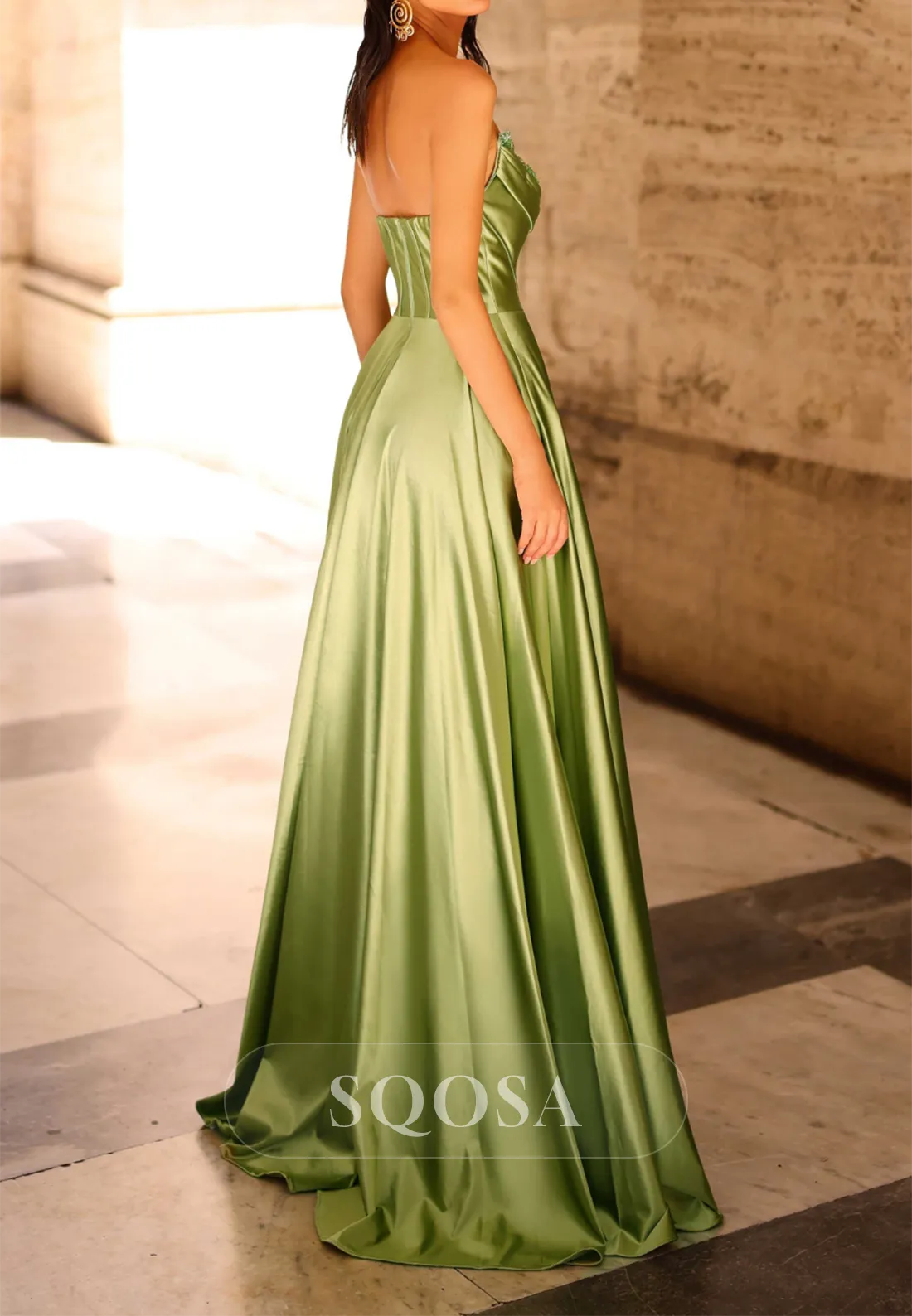 A-Line Bateau Strapless Beaded Party Prom Evening Dress QP3553