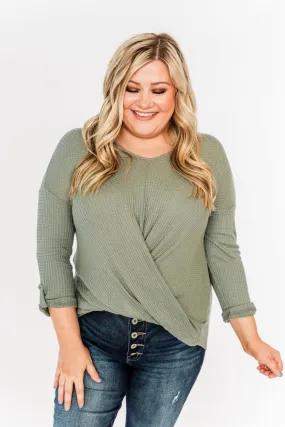 A Wonderful Life Waffle Knit Top- Dark Sage