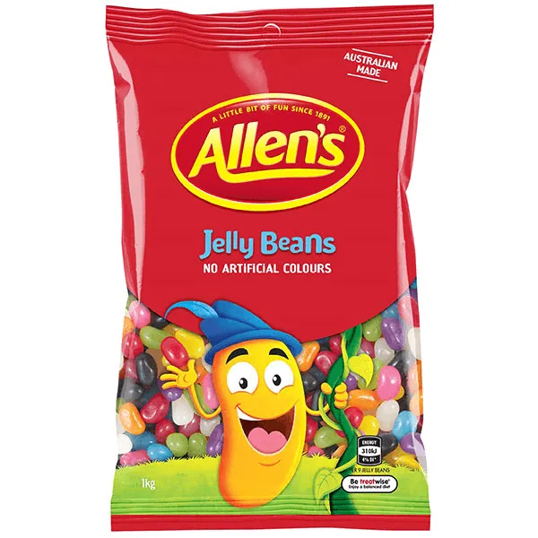 Allens Jelly Beans Lollies 1Kg Australian Made Bulk 6 Pack