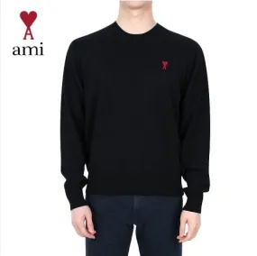 AMI PARIS  |Heart Wool Long Sleeves Logo Designers Sweaters