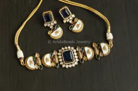 Antique Gold MOP & Blue Stone Set  (ABJ-N101-66)