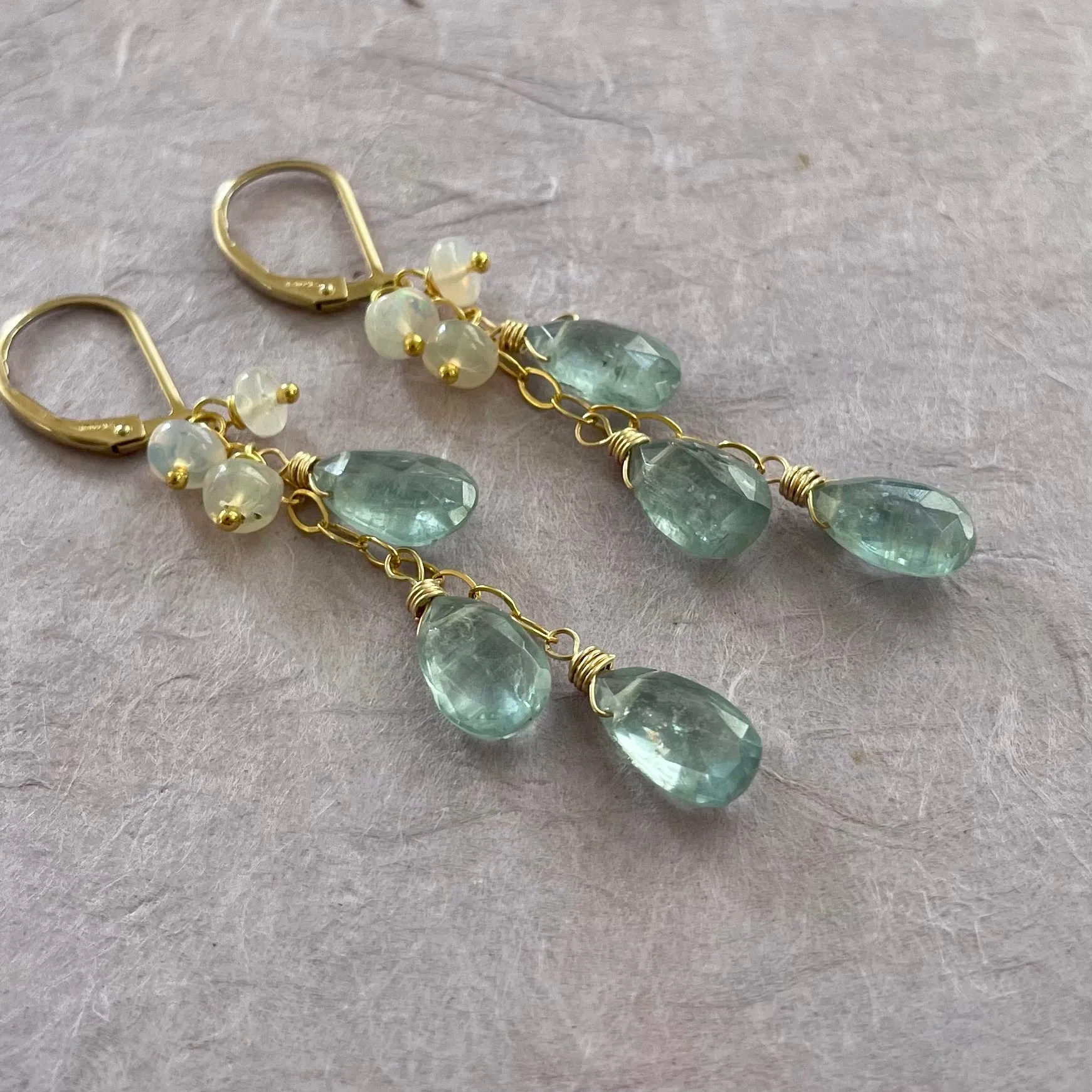 Aquamarine blue Kyanite and Opal earrings