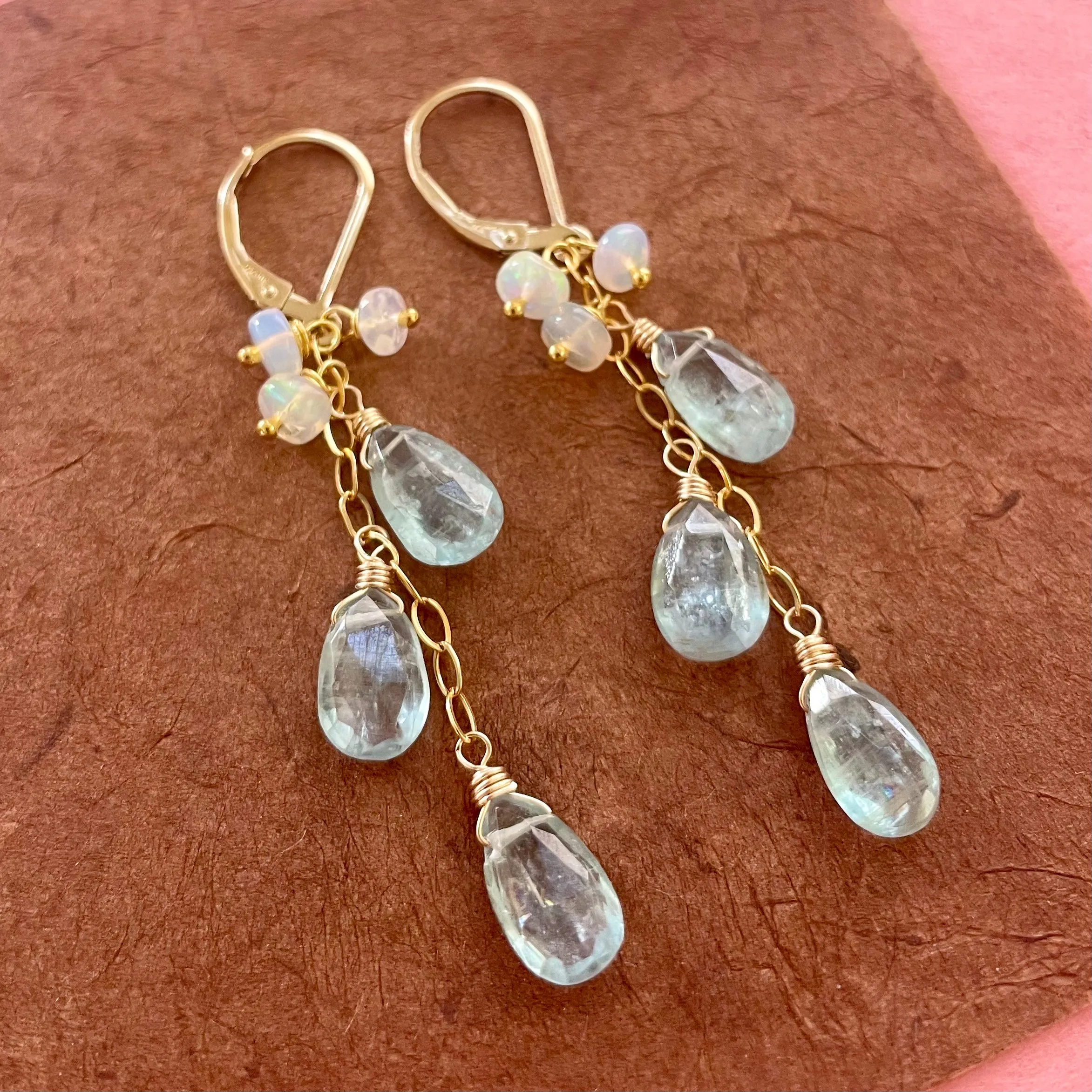 Aquamarine blue Kyanite and Opal earrings