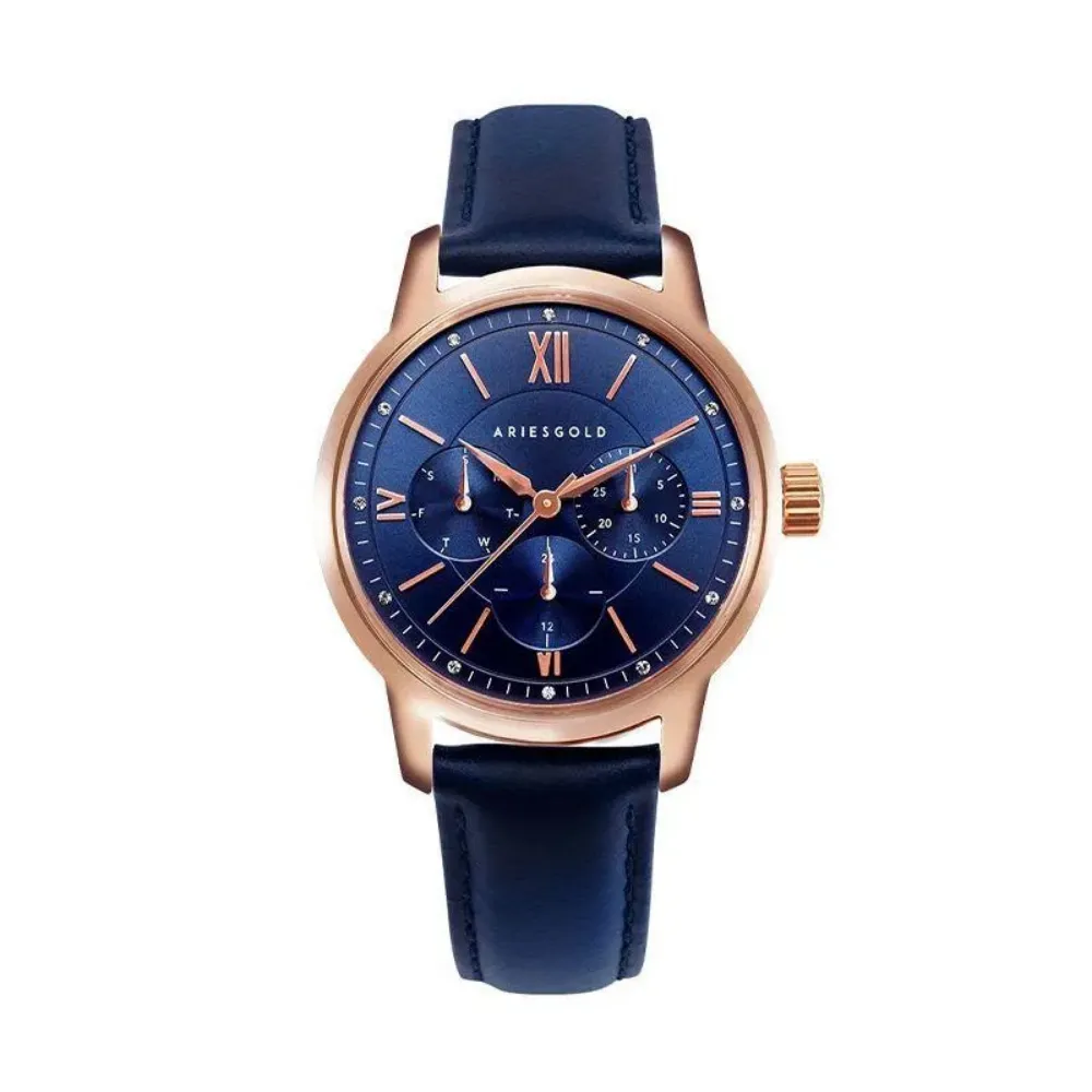 Aries Gold Blue Leather Strap Women Watch L 1028 RG-BU