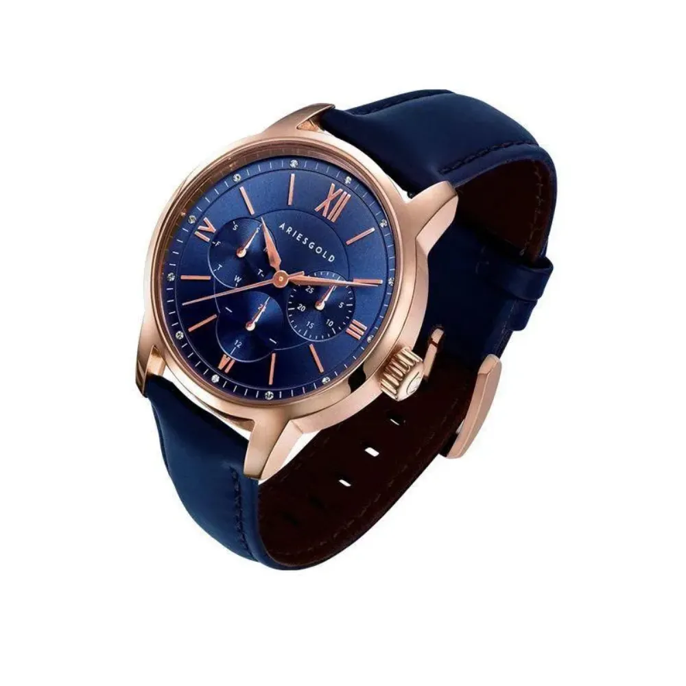 Aries Gold Blue Leather Strap Women Watch L 1028 RG-BU