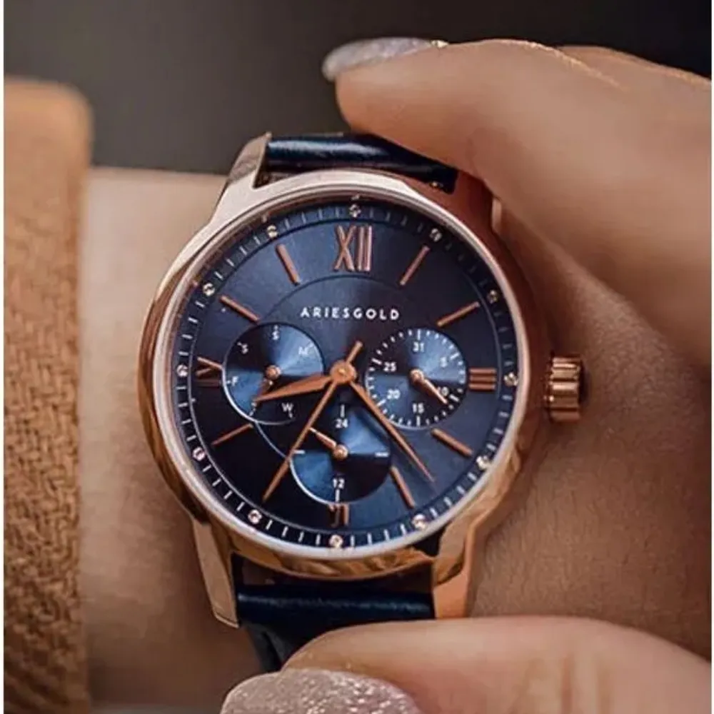 Aries Gold Blue Leather Strap Women Watch L 1028 RG-BU