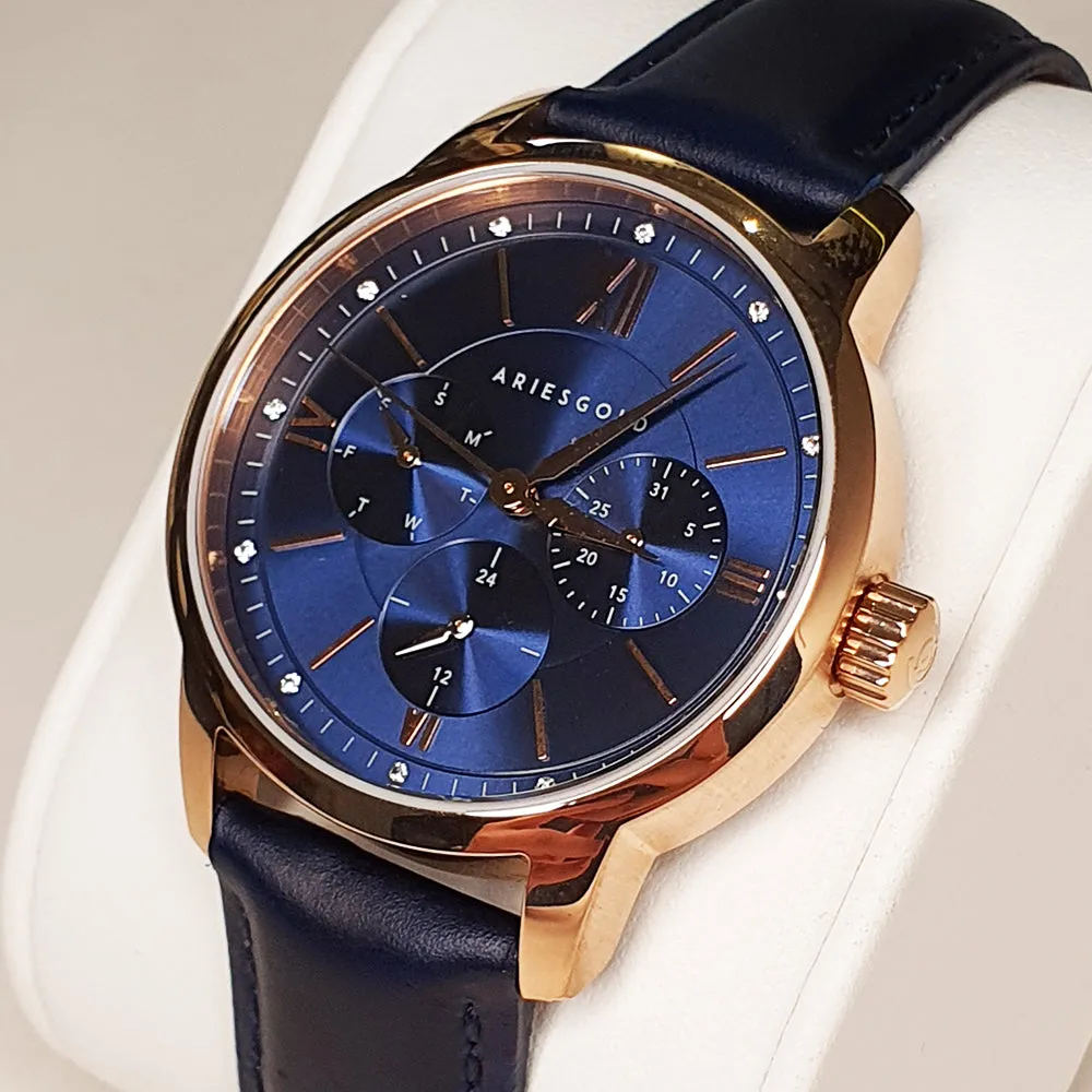 Aries Gold Blue Leather Strap Women Watch L 1028 RG-BU