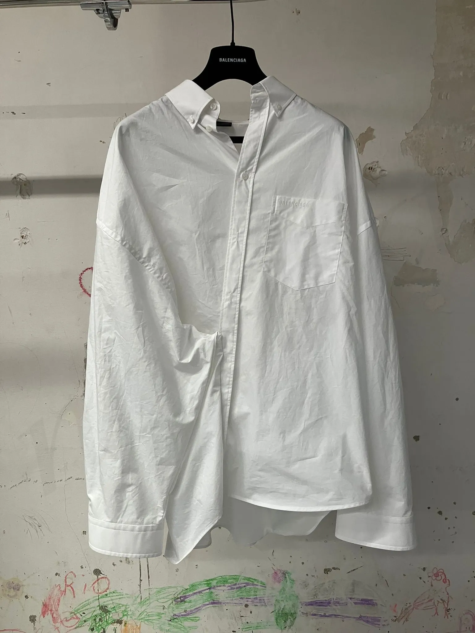 BALENCIAGA  |Unisex Long Sleeves Cotton Oversized Asymmetry Luxury Shirts