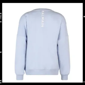 BALMAIN  |Crew Neck Long Sleeves Plain Cotton Logo Luxury Sweatshirts