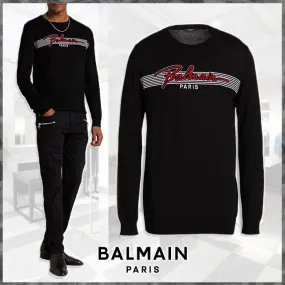 BALMAIN  |Street Style Long Sleeves Cotton Luxury Sweaters