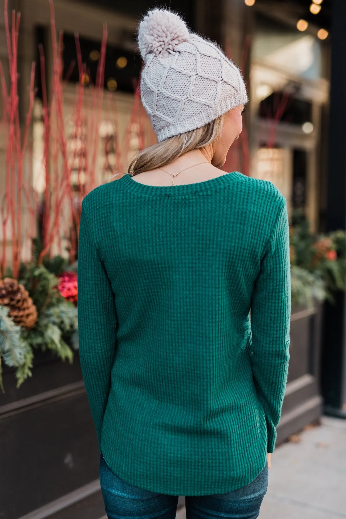 Be With You Waffle Knit Top- Hunter Green