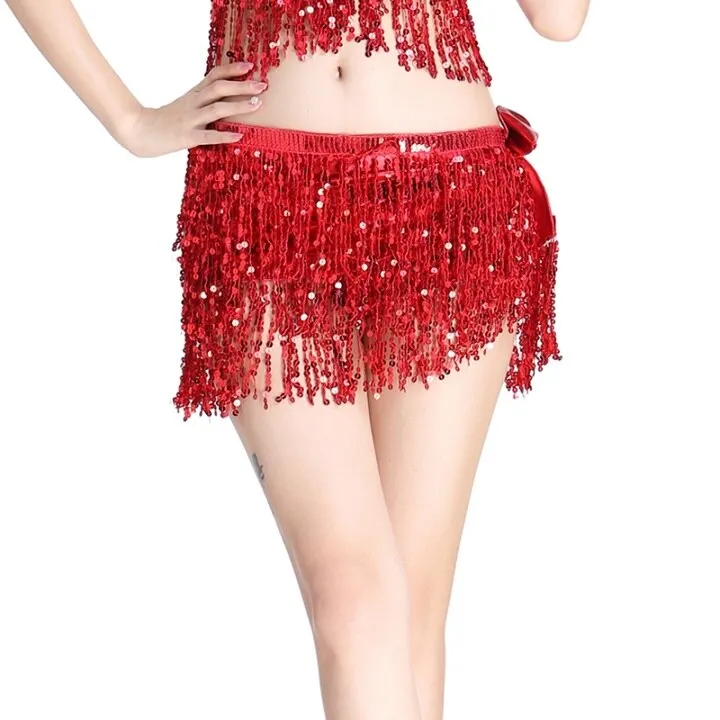 Belly Dance Hip Scarf Performance Outfits Sequins Tassel Mini Skirts Music Festival Costumes Wrap Belt