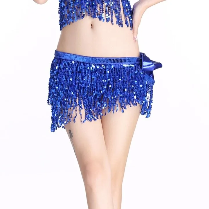 Belly Dance Hip Scarf Performance Outfits Sequins Tassel Mini Skirts Music Festival Costumes Wrap Belt