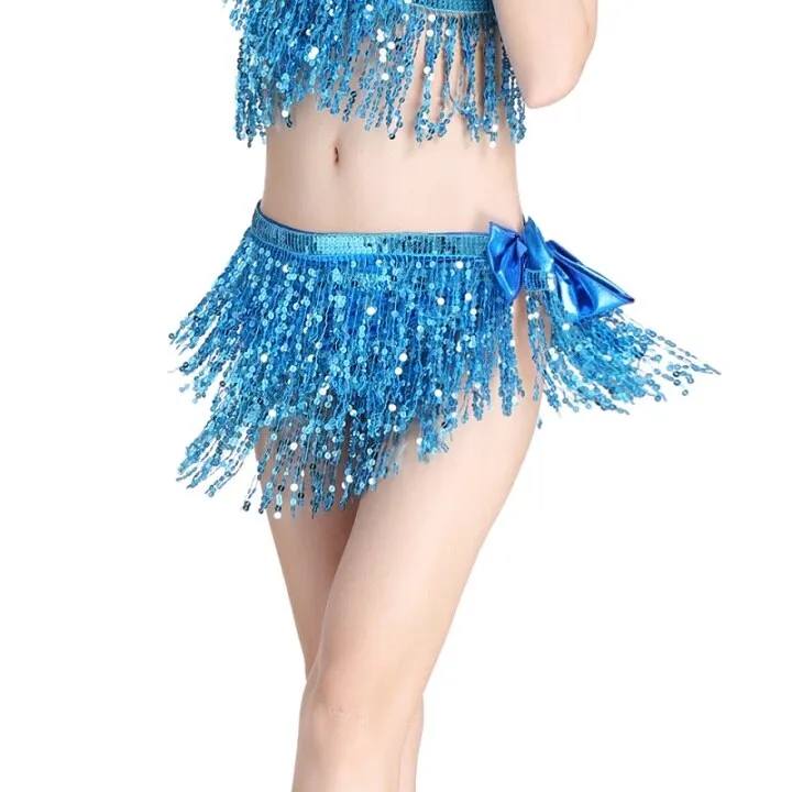 Belly Dance Hip Scarf Performance Outfits Sequins Tassel Mini Skirts Music Festival Costumes Wrap Belt