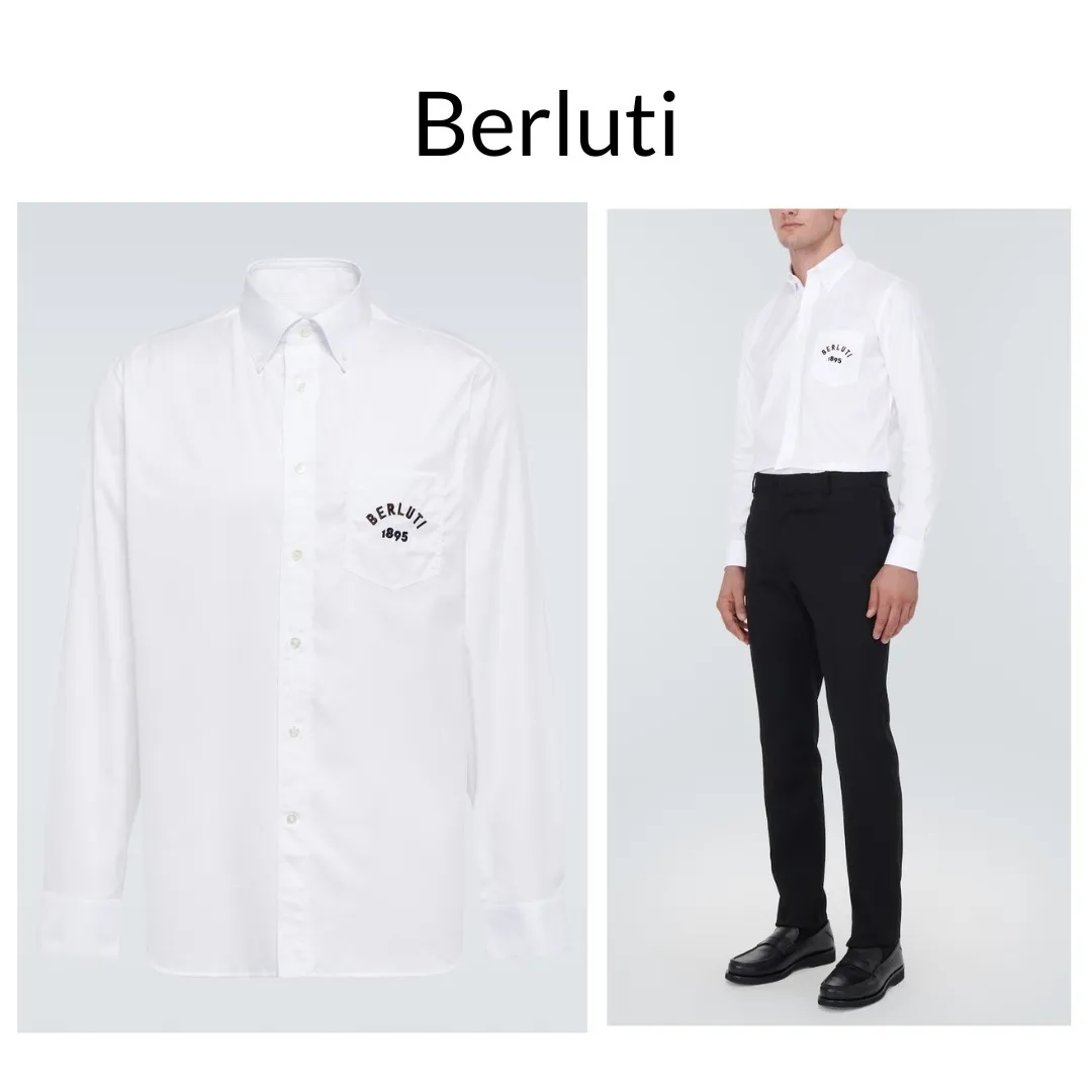 Berluti  |Long Sleeves Plain Logo Luxury Shirts