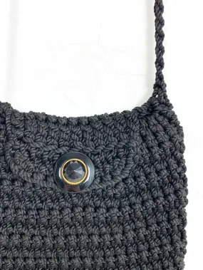 Black Crochet Cross Body Purse With Button Closure