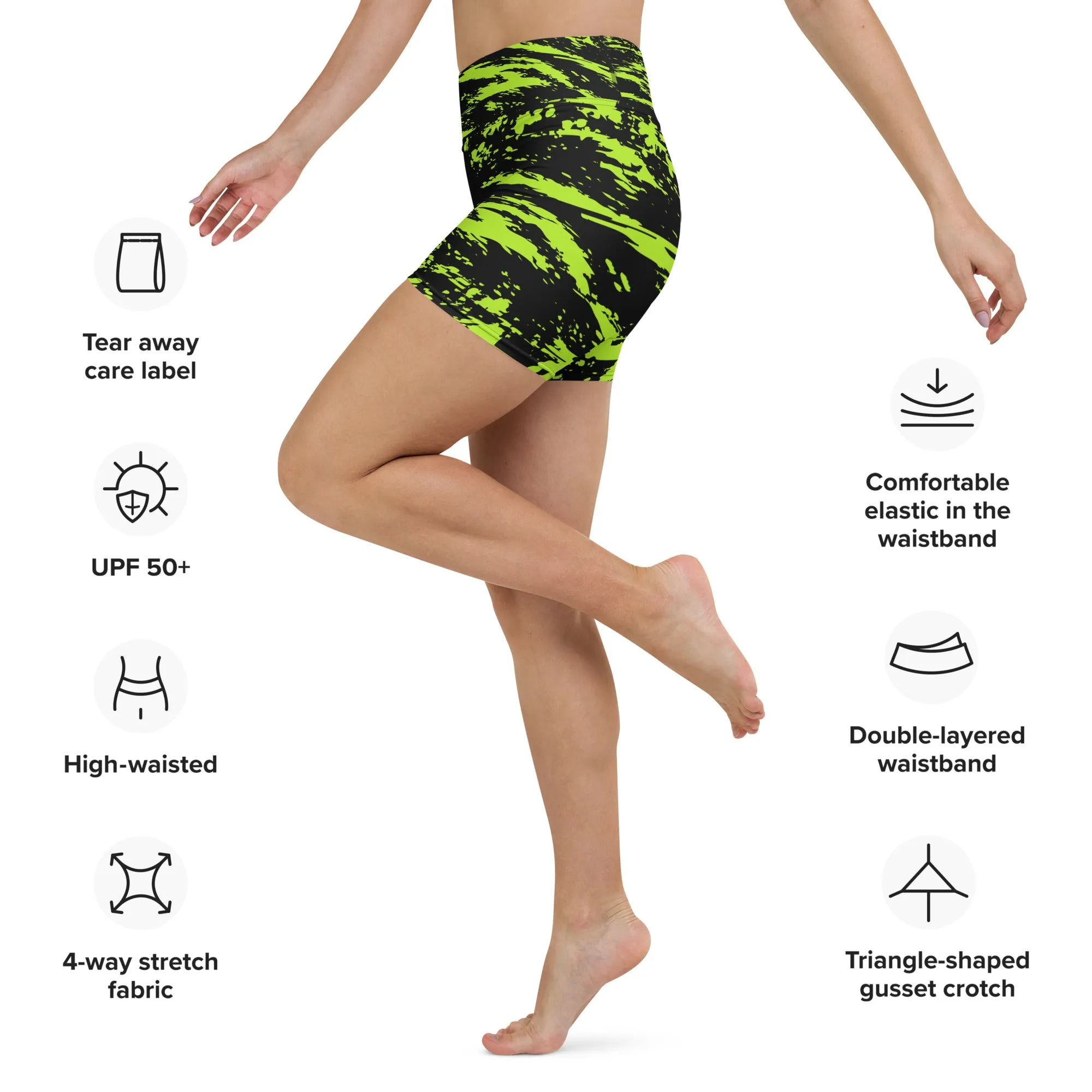 Black Lime Bolt Glitch Rave Ready Yoga Shorts w/ Inside Pocket