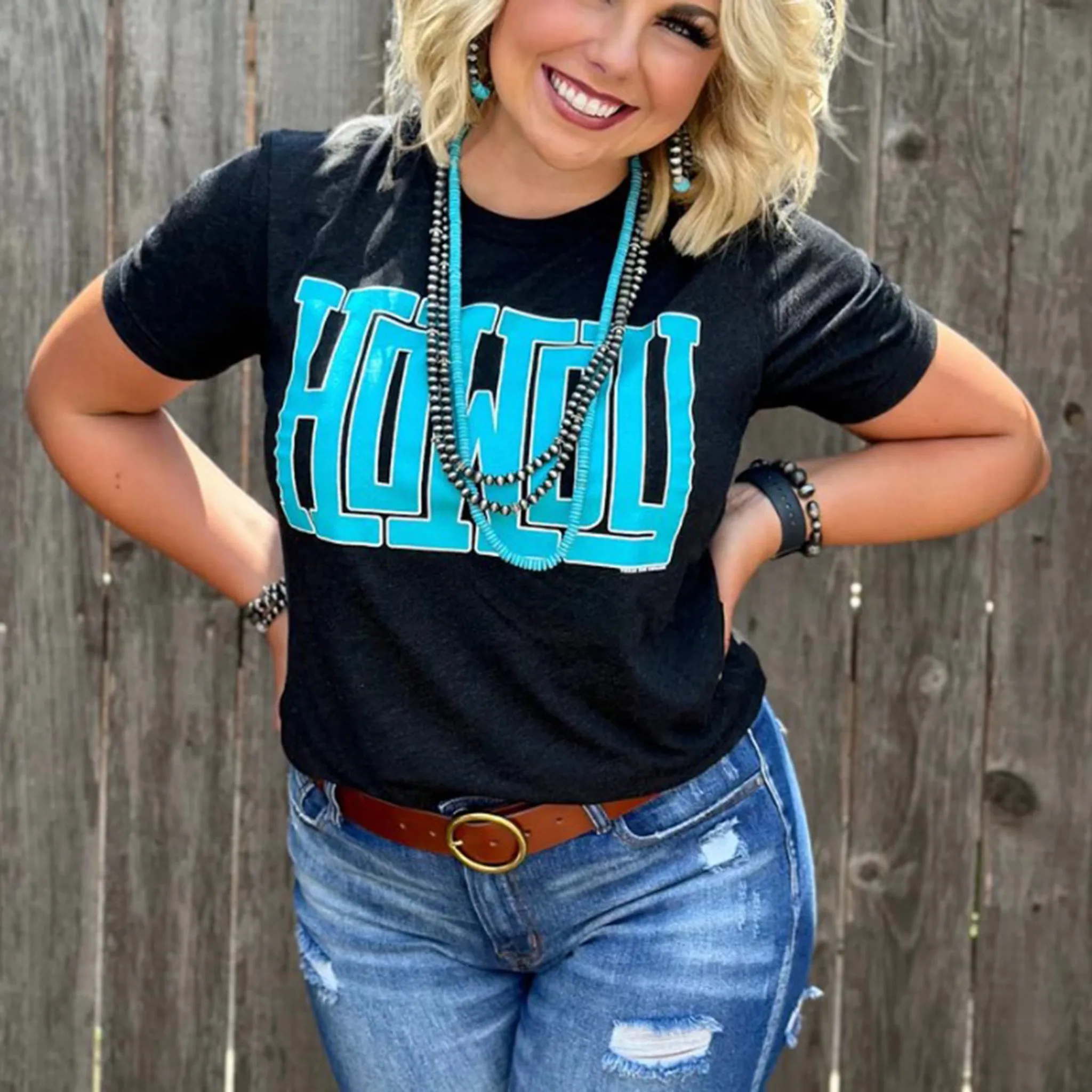 Black Turquoise Howdy Tee