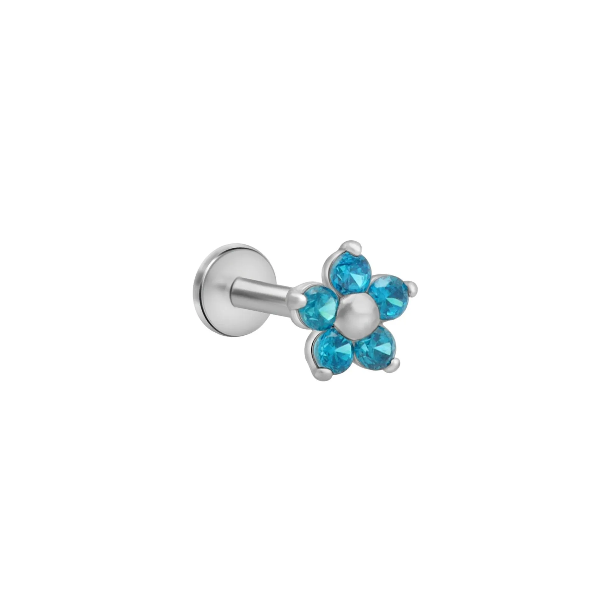 Blue Topaz Flower Flat Back Stud