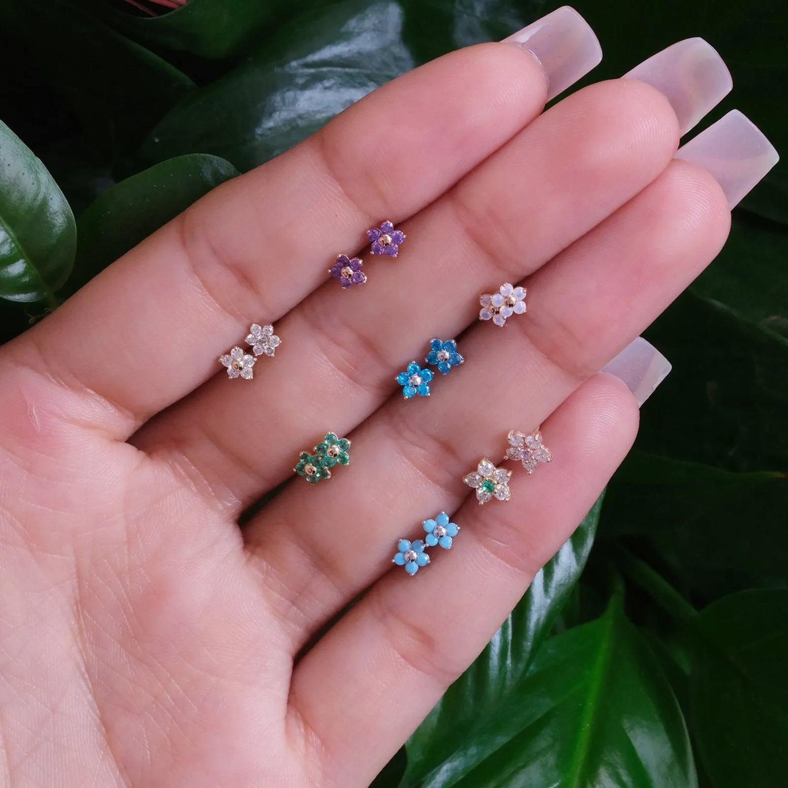 Blue Topaz Flower Flat Back Stud