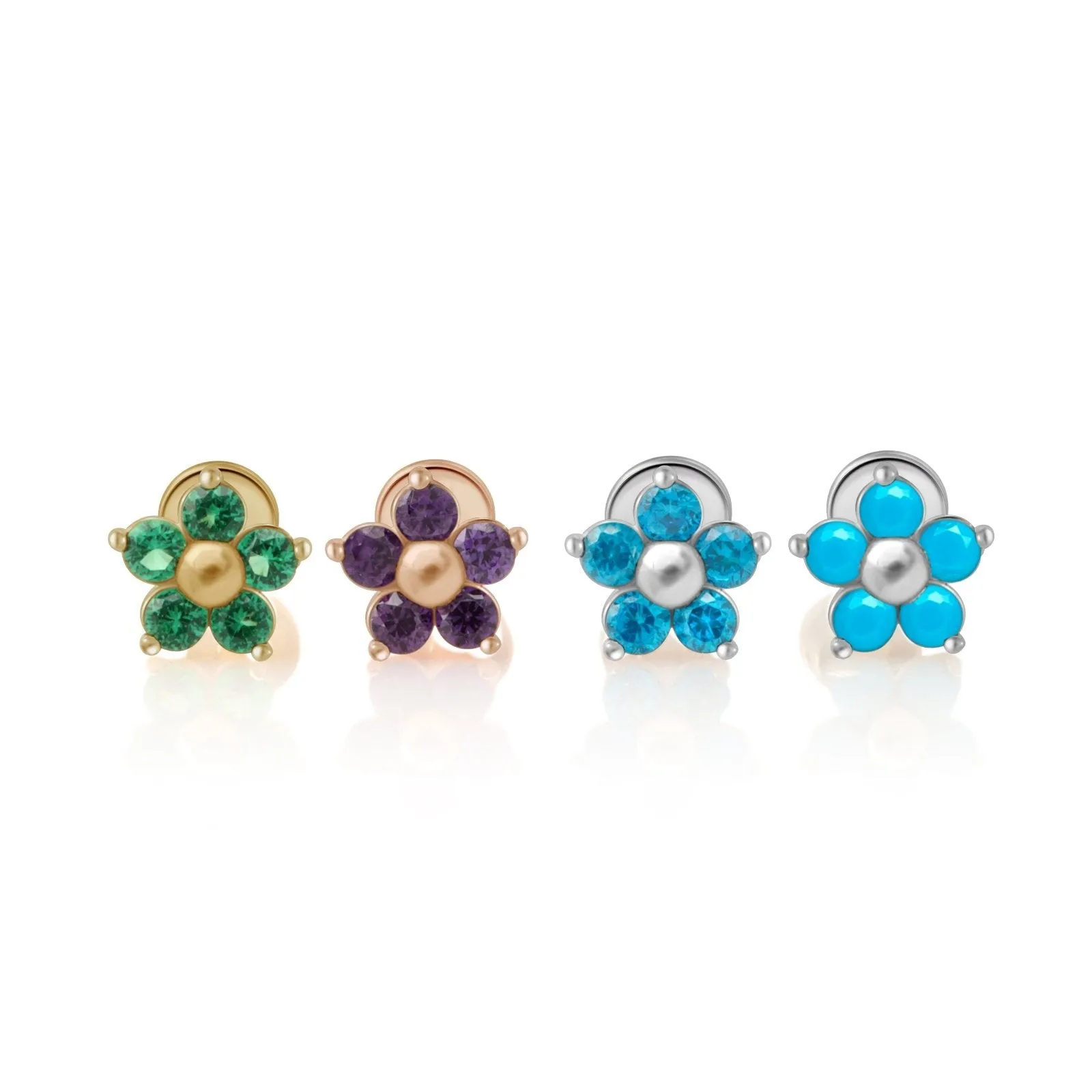 Blue Topaz Flower Flat Back Stud