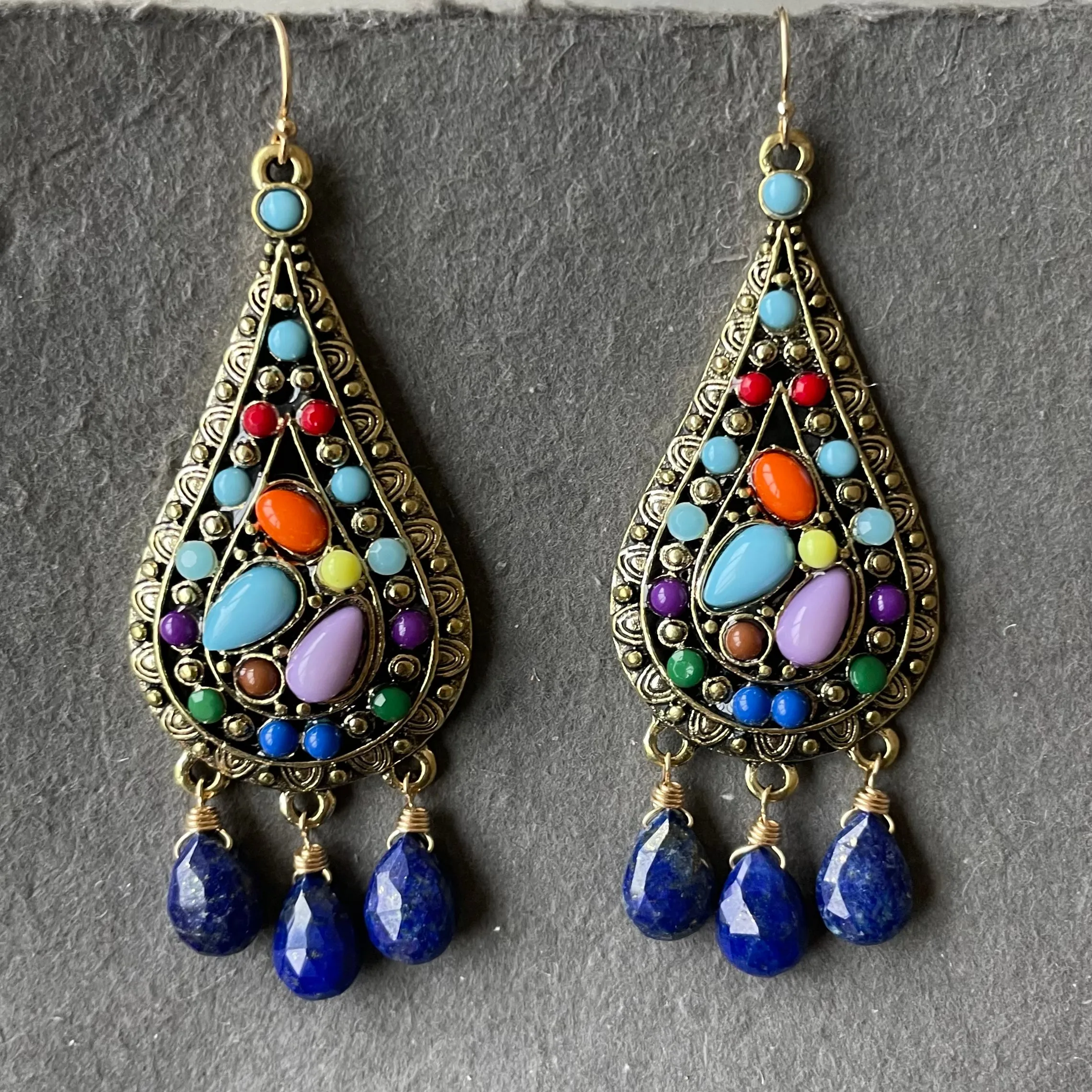 Boho Lapis Lazuli Chandelier Earrings