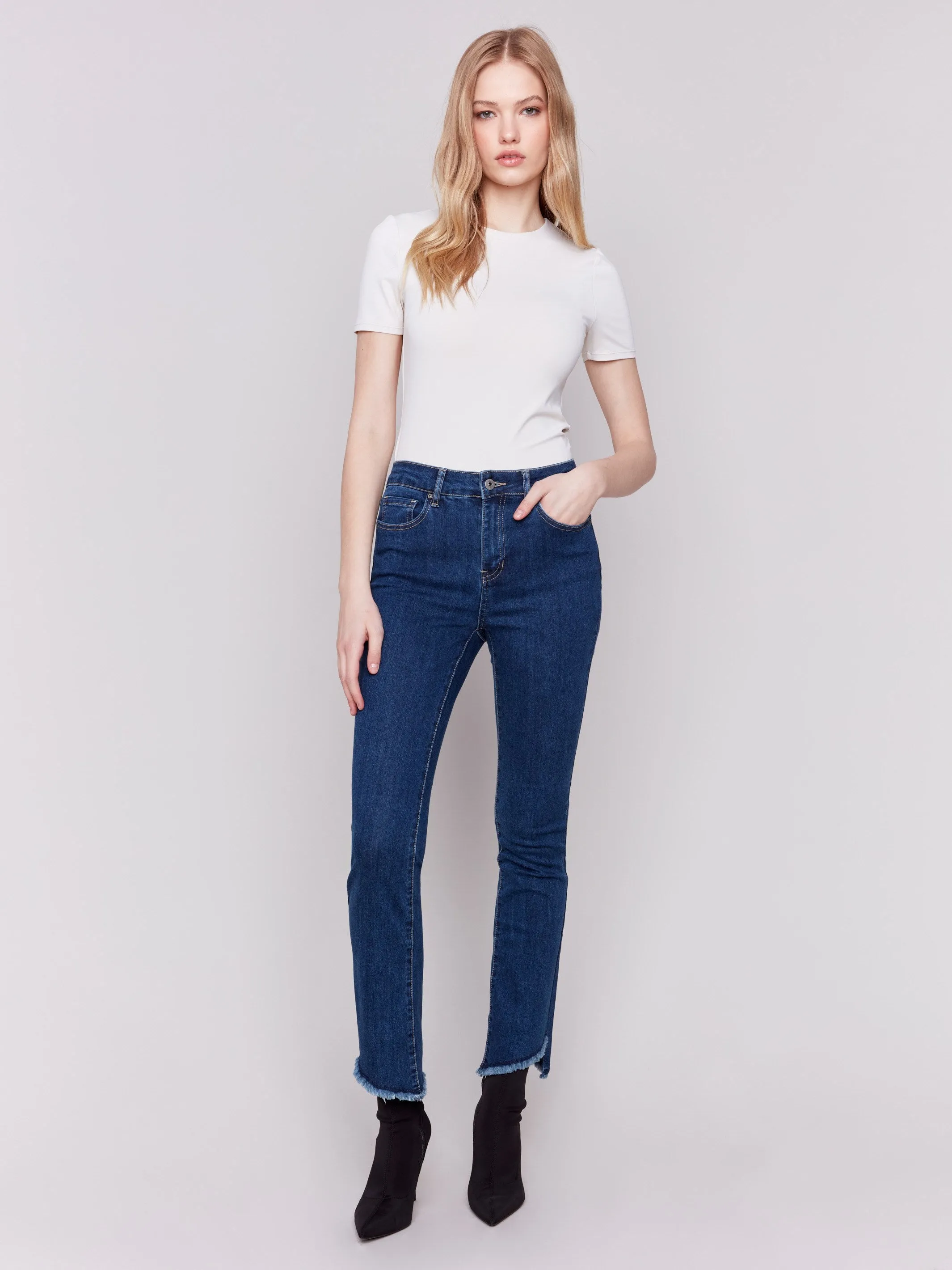 Bootcut Jeans with Asymmetrical Hem - Indigo