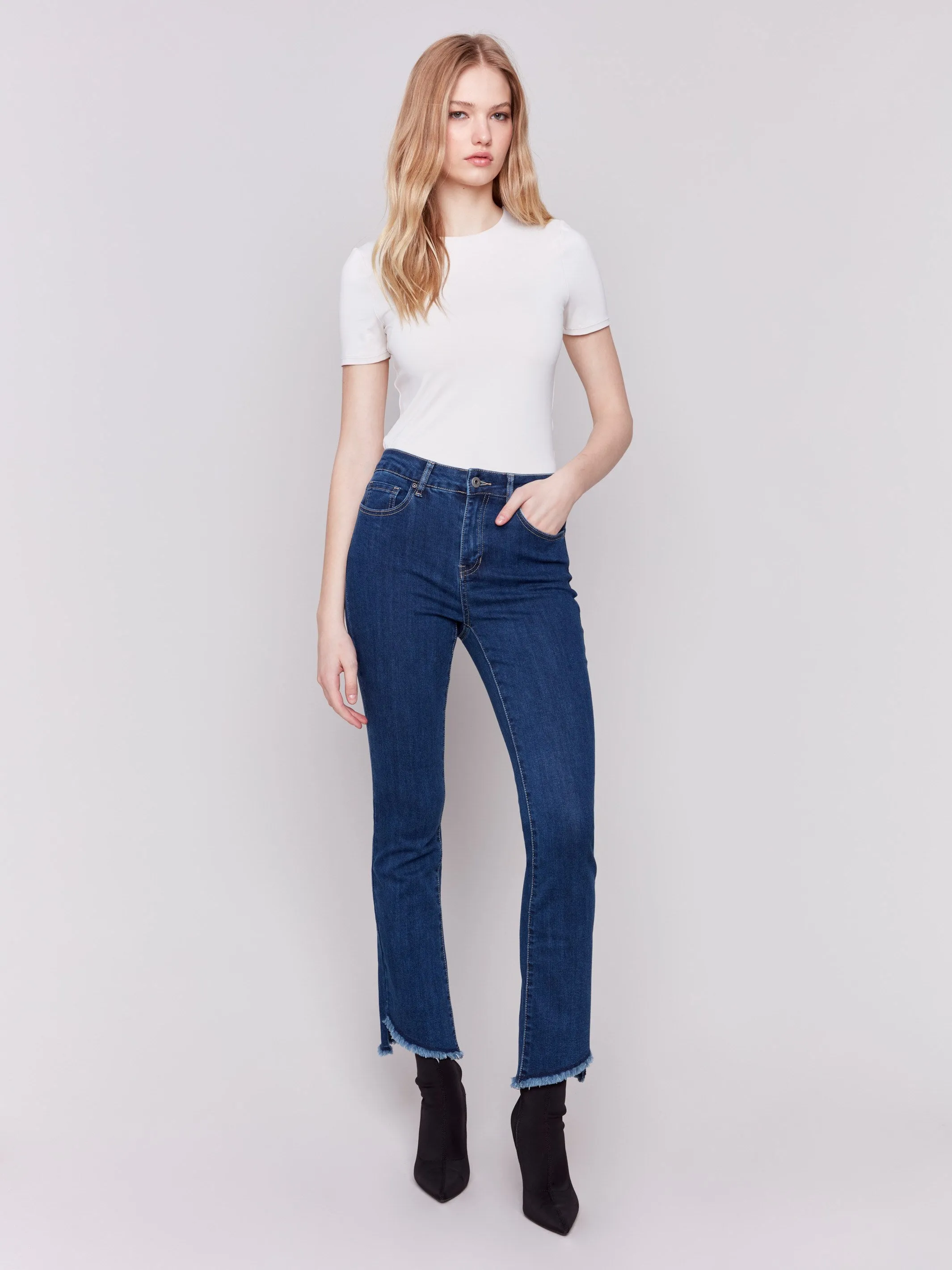 Bootcut Jeans with Asymmetrical Hem - Indigo