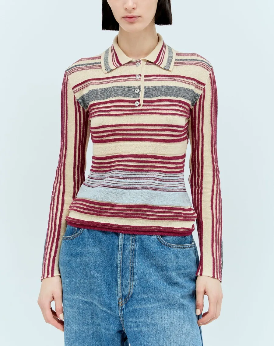 BOTTEGA VENETA  |Stripes Linen Long Sleeves Cotton V-neck & Crew neck