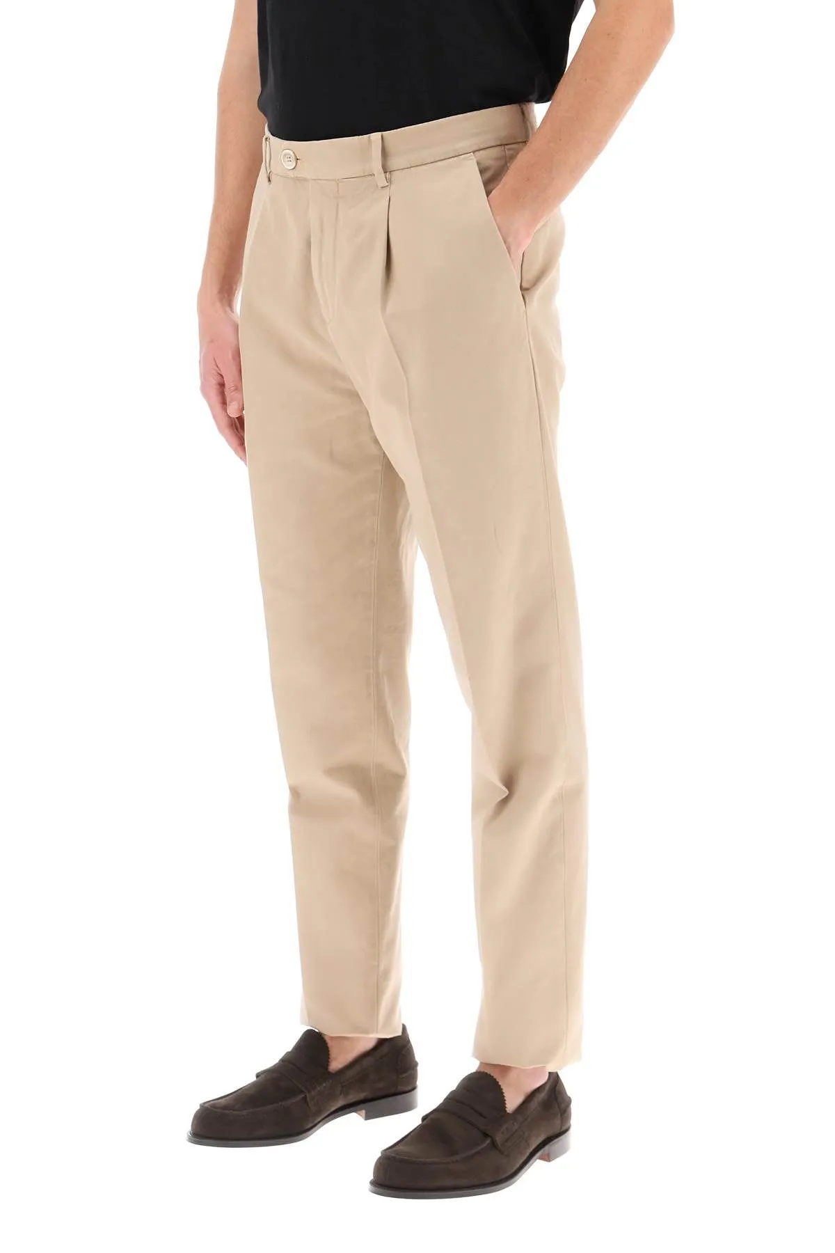 BRUNELLO CUCINELLI Beige Chino Pants in Pure Cotton Gabardine for Men - SS24 Collection