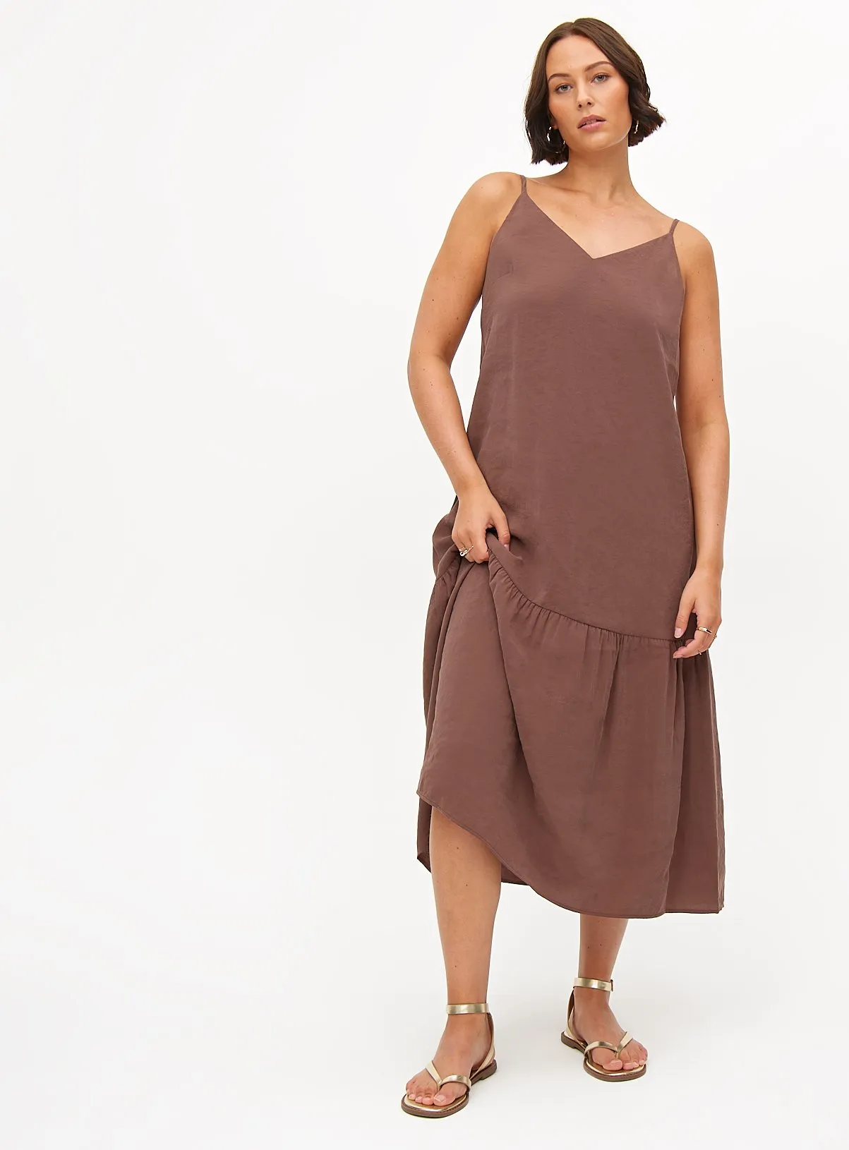 Buy Brown Tiered Strappy Midaxi Dress 18 | Dresses | Tu