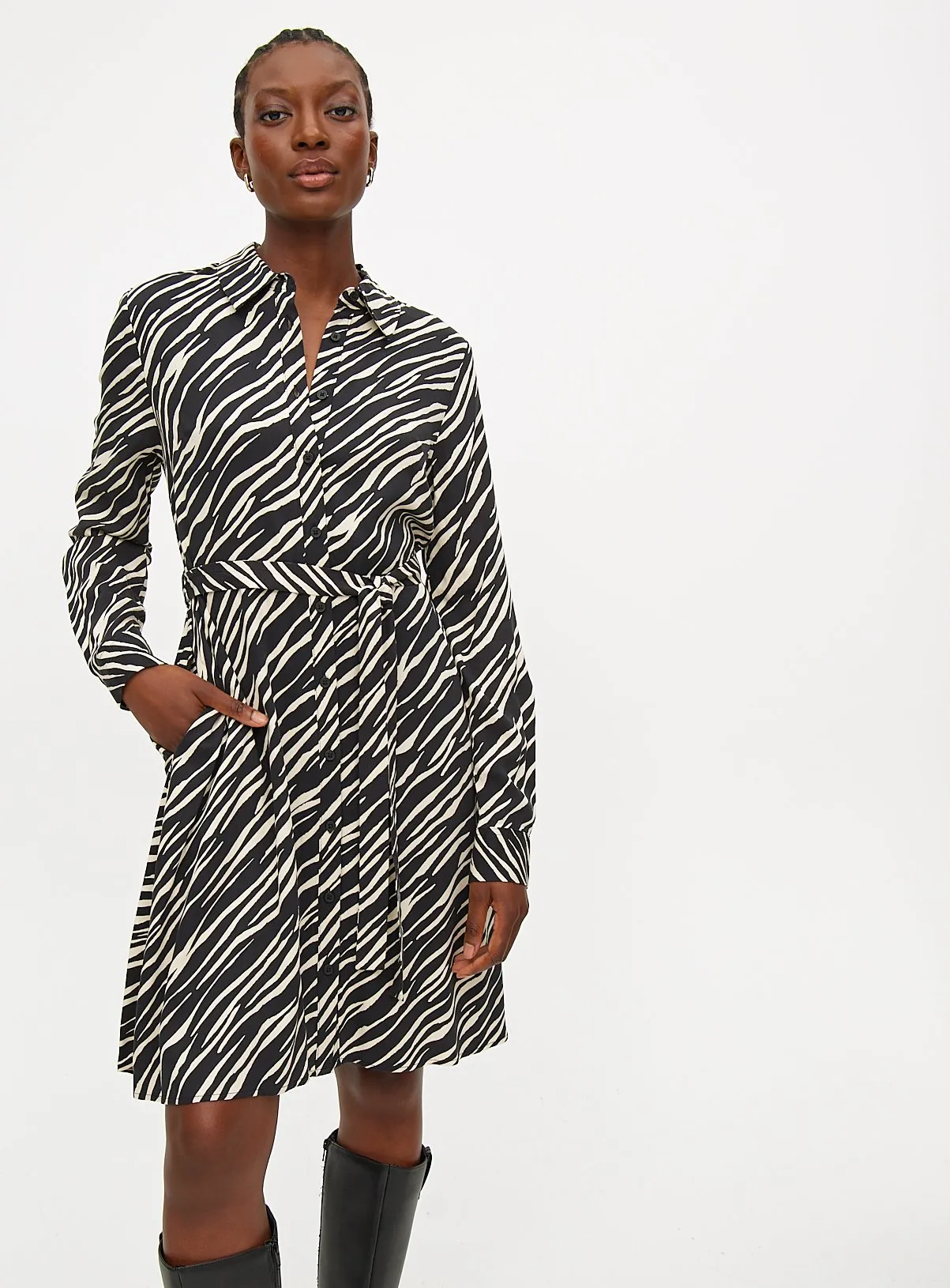 Buy Monochrome Animal Print Belted Shirt Dress 10 | Dresses | Tu