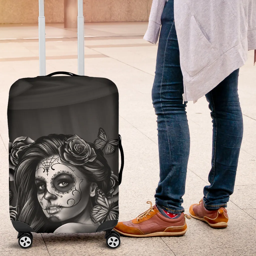 Calavera Printed Sugar Skull Luggage Cover Black and White