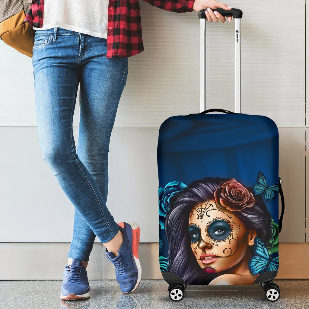 Calavera Printed Sugar Skull Luggage Cover Turquoise