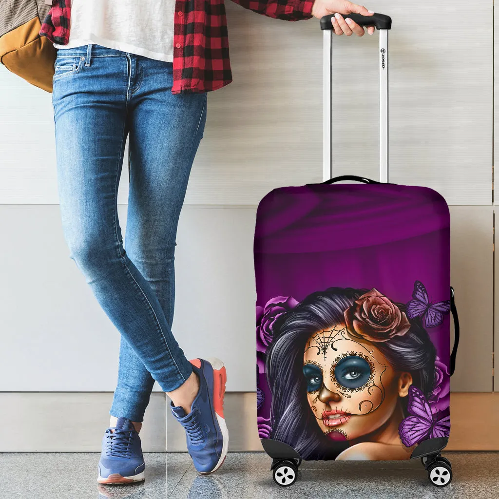 Calavera Printed Sugar Skull Luggage Cover Violet