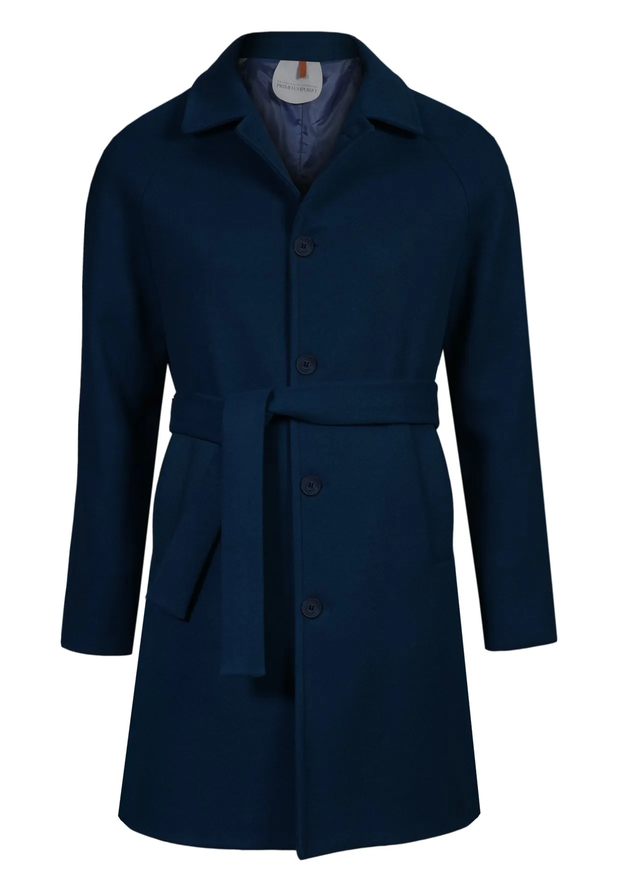 Cappotto in lana con cintura - Blue