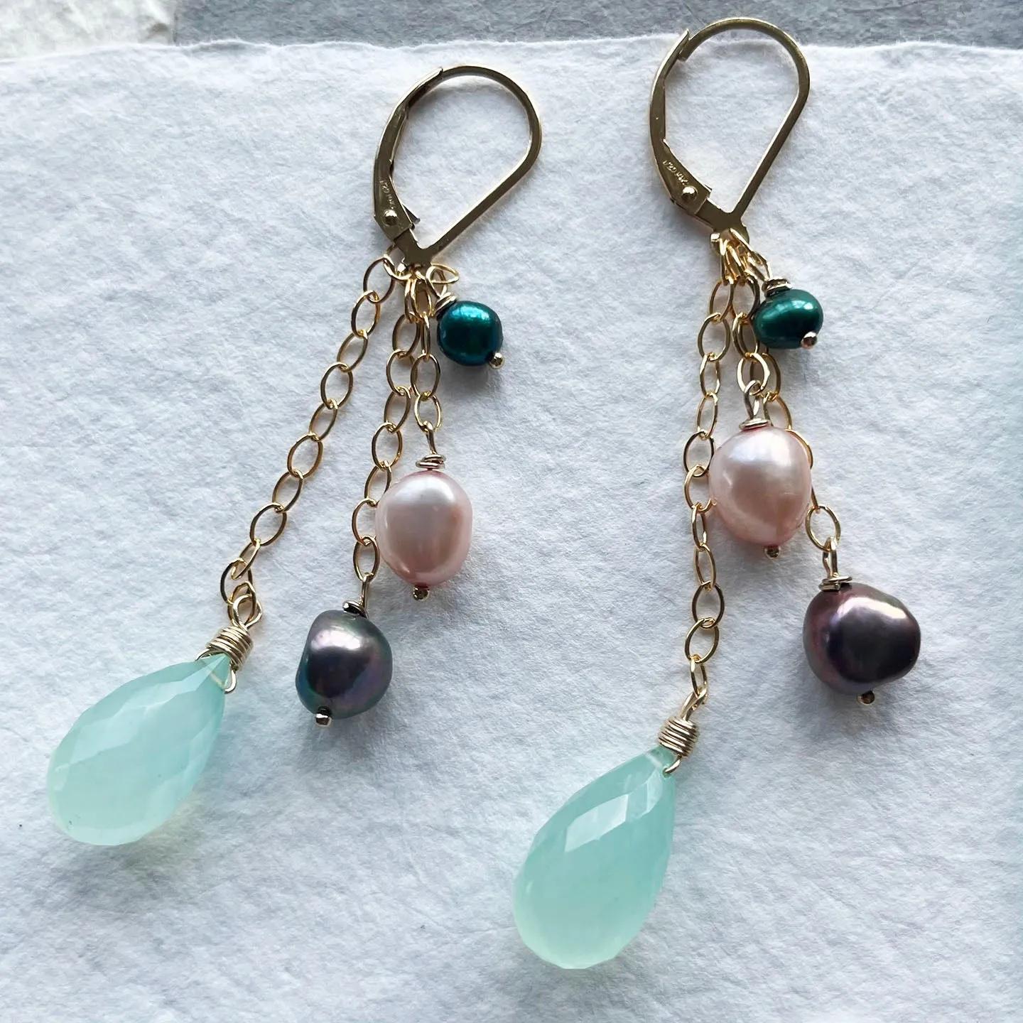 Chalcedony and Pearl Swing Earrings