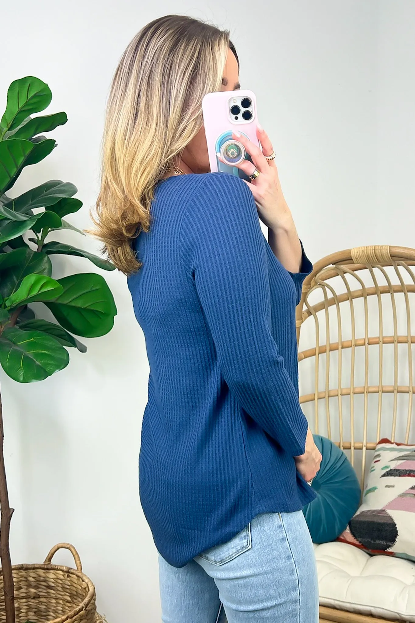 Ciarrah Waffle Knit V-Neck Top - FINAL SALE