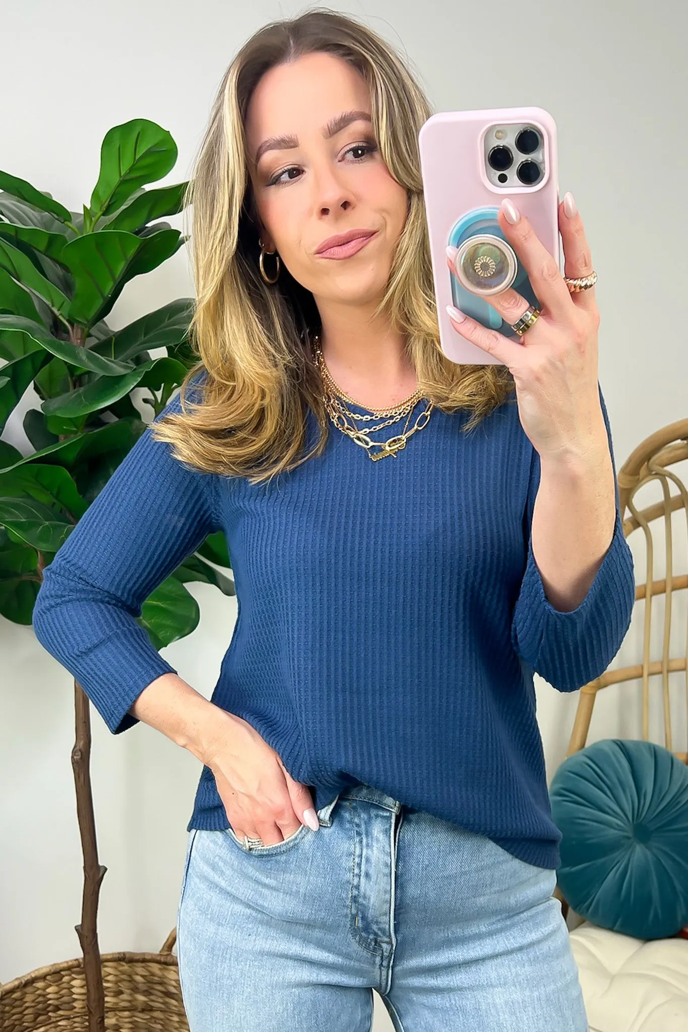 Ciarrah Waffle Knit V-Neck Top - FINAL SALE