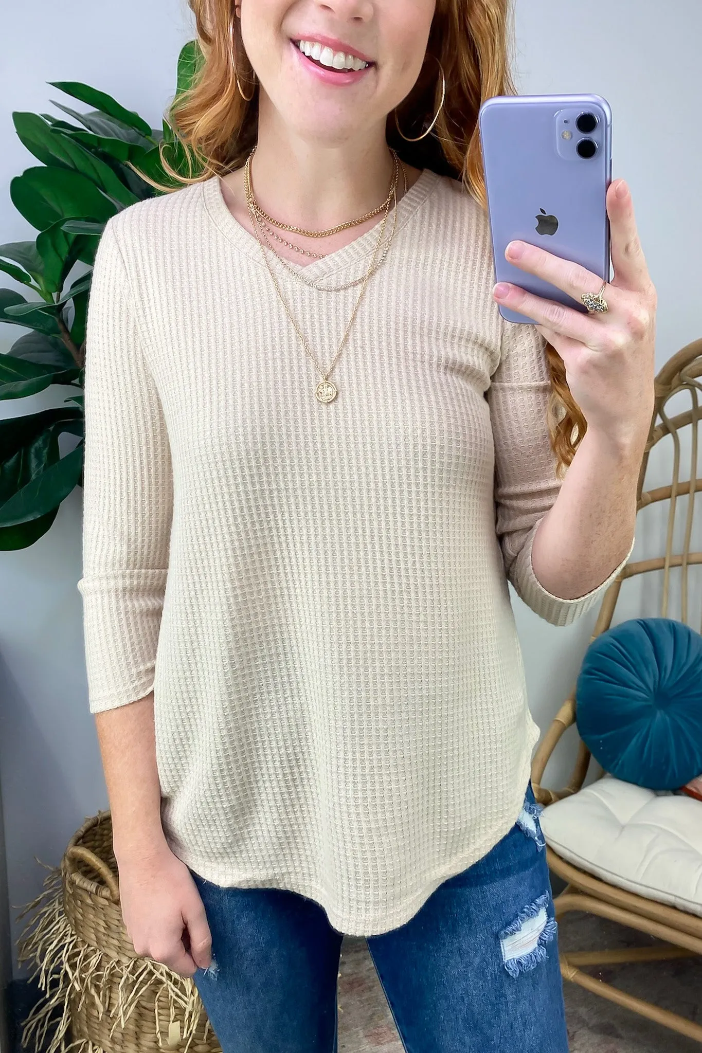 Ciarrah Waffle Knit V-Neck Top - FINAL SALE