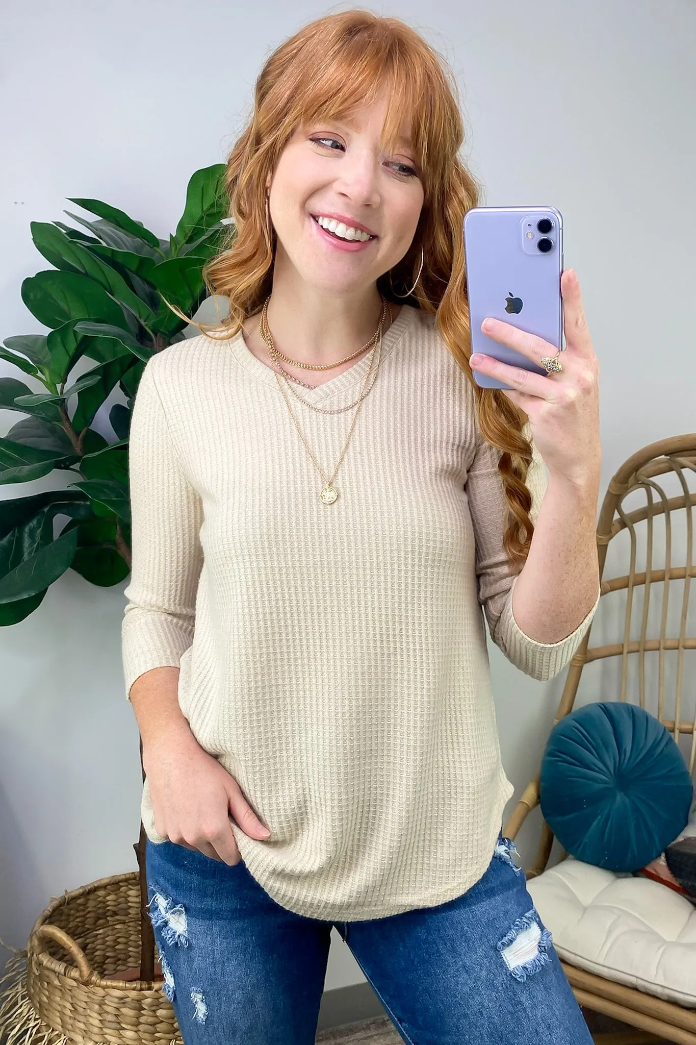 Ciarrah Waffle Knit V-Neck Top - FINAL SALE