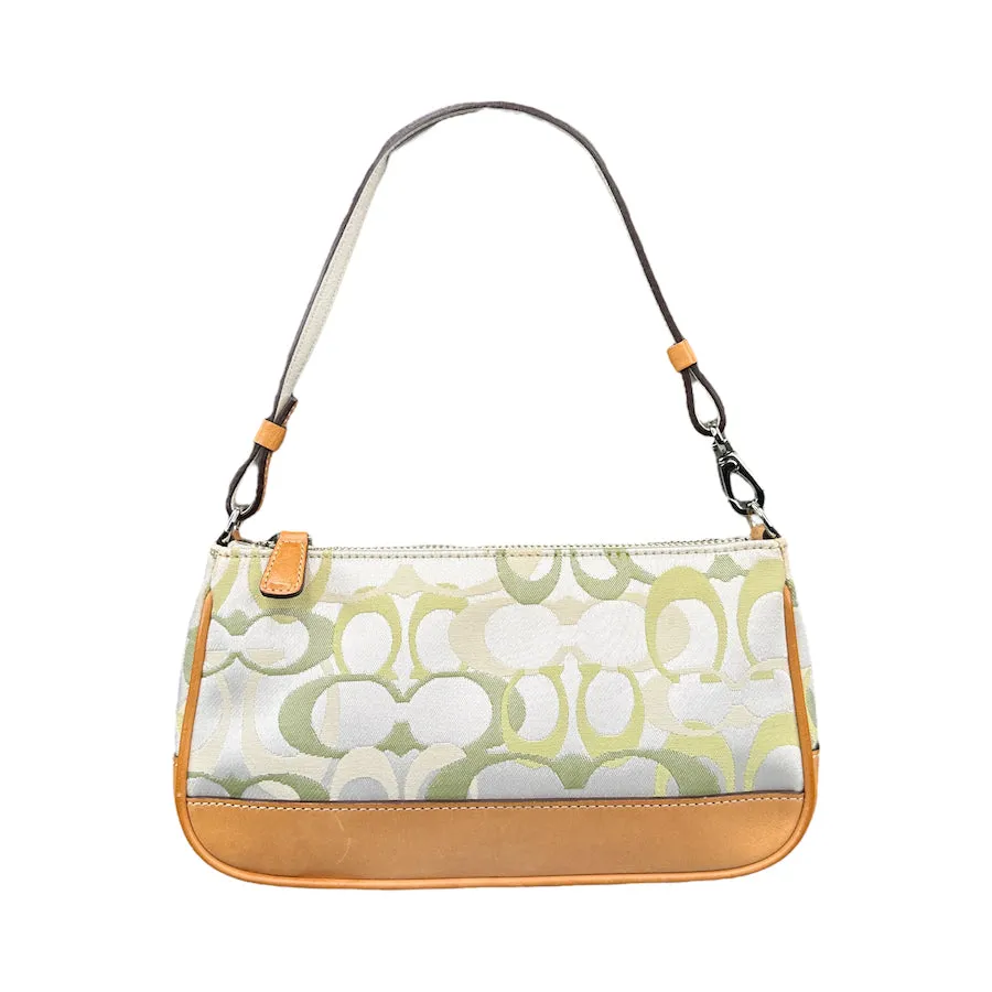 COACH GREEN / WHITE SIGNATURE CANVAS MINI POCHETTE BAG