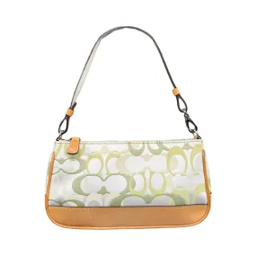 COACH GREEN / WHITE SIGNATURE CANVAS MINI POCHETTE BAG