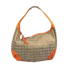 COACH MINI SIGNATURE CANVAS LARGE SHOULDER BAG - BEIGE / ORANGE